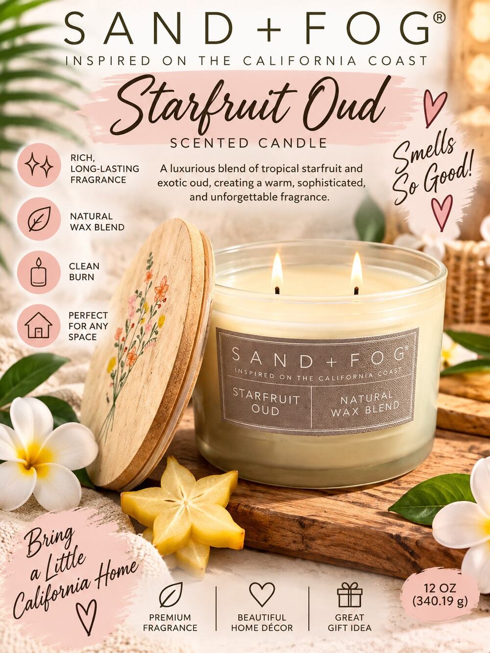 Sand + Fog $24 Starfruit Oud 12 oz Scented Candle
